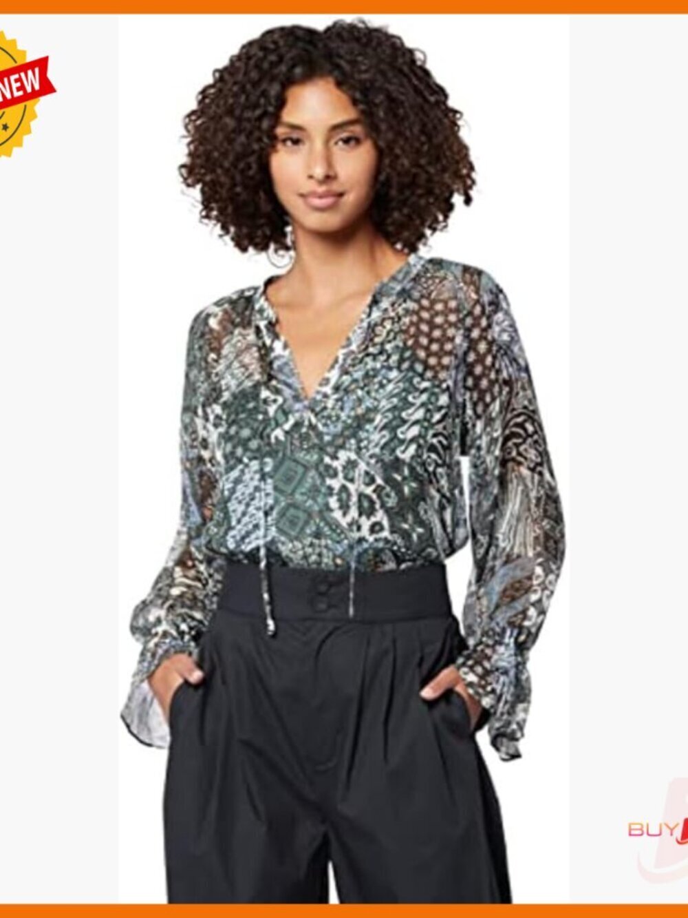Long Sleeve Silk Blouse with Tassel Neck Tie, Loose Fit